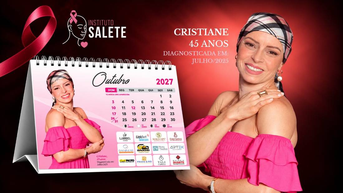 Slide do Calendário Instituto Salete 2027 — mês de Outubro, com Cristiane