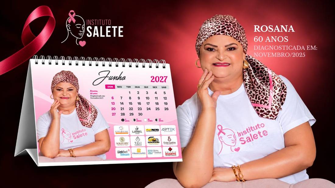 Slide do Calendário Instituto Salete 2027 — mês de Junho, com Rosana